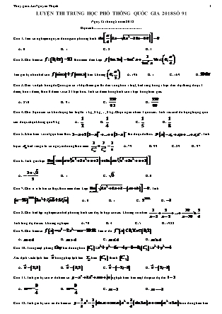 Đề luyện thi Trung học phổ thông quốc gia môn Toán Lớp 12 - Năm học 2017-2018 - Lê Nguyên Thạch