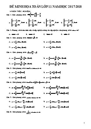 Đề minh họa môn Toán Lớp 11 - Năm học 2017-2018
