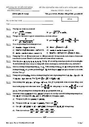 Đề Ôn tập kiểm tra môn Toán Lớp 11 - Học kì I - Đề số 1 - Năm học 2017-2018