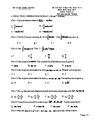 Đề Ôn tập kiểm tra môn Toán Lớp 12 - Học kì II - Năm học 2016-2017 - Sở giáo dục và đào tạo Bình Phước