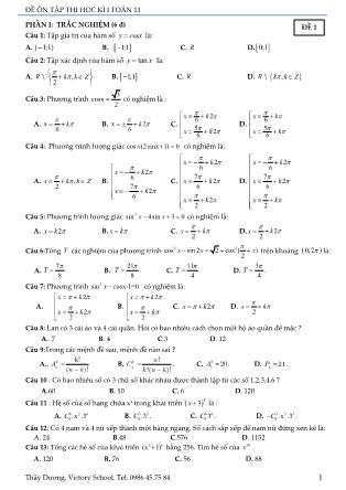 Đề Ôn tập môn Toán Lớp 11 - Học kì I - Đề số 1 đến Đề số 9