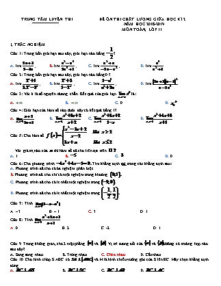 Đề Ôn thi chất lượng môn Toán Lớp 11 - Học kì II - Năm học 2018-2019