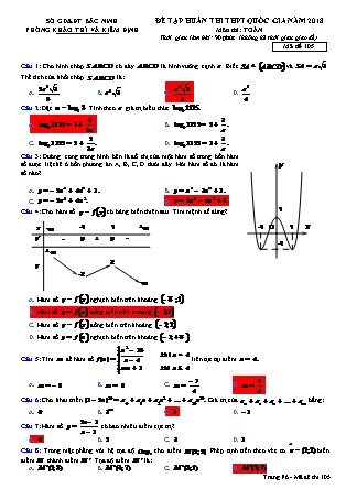 Đề tập huấn thi Trung học phổ thông quốc gia môn Toán Lớp 12 - Đề số 2 - Năm học 2017-2018
