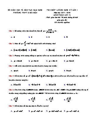 Đề thi chất lượng định kì môn Toán Lớp 12 - Năm học 2017-2018 - Trường THPT Hải Hậu