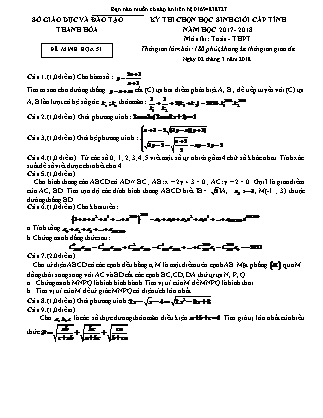 Đề thi chọn học sinh giỏi cấp tỉnh môn Toán Khối 11 - Năm học 2017-2018 - Sở giáo dục và đào tạo Thanh Hóa