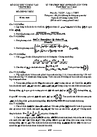Đề thi chọn học sinh giỏi cấp tỉnh môn Toán Lớp 11 - Năm học 2017-2018 - Sở giáo dục và đào tạo Thanh Hóa