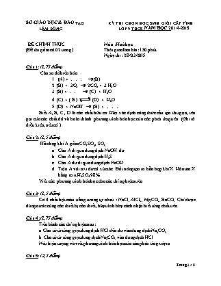 Đề thi chọn học sinh giỏi môn Hóa học Lớp 9 - Đề số 1 - Năm học 2014-2015