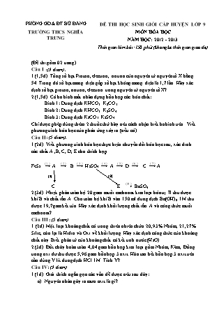 Đề thi chọn học sinh giỏi môn Hóa học Lớp 9 - Năm học 2012-2013 - Trường THCS Nghĩa Trung