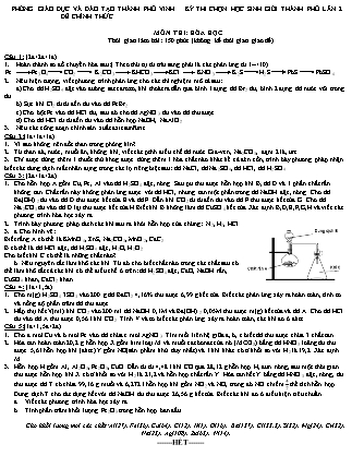 Đề thi chọn học sinh giỏi môn Hóa học Lớp 9 - Phòng giáo dục và đào tạo thành phố Vinh
