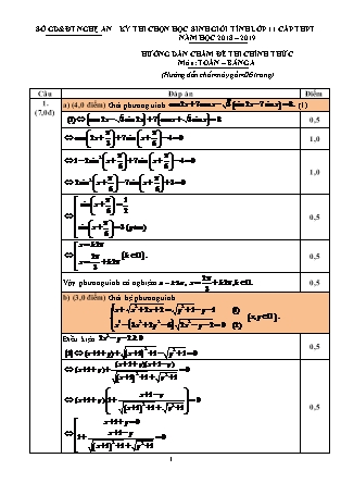 Đề thi chọn học sinh giỏi tỉnh môn Toán Lớp 11 - Năm học 2018-2019
