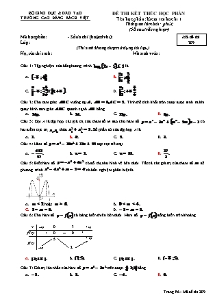 Đề thi kết thúc học phần môn Toán Lớp 12 - Học kì I - Đề số 2 - Trường Cao Đẳng Bách Việt