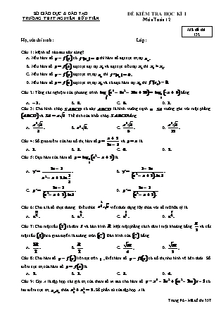 Đề thi kết thúc học phần môn Toán Lớp 12 - Học kì I - Đề số 3 - Trường Cao Đẳng Bách Việt