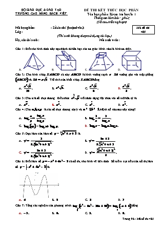 Đề thi kết thúc học phần môn Toán Lớp 12 - Học kì I - Đề số 4 - Trường Cao Đẳng Bách Việt