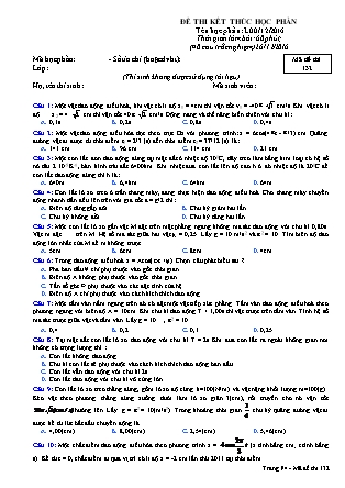 Đề thi kết thúc học phần môn Vật Lý Lớp 10 - Đề số 1 - Năm học 2016-2017