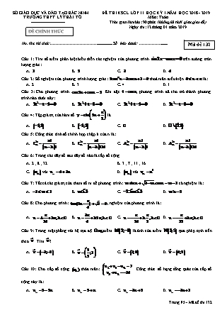 Đề thi khảo sát chất lượng môn Toán Lớp 11 - Học kì I - Đề số 1 - Năm học 2018-2019 - Trường THPT Lý Thái Tổ