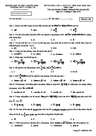 Đề thi khảo sát chất lượng môn Toán Lớp 11 - Học kì I - Đề số 2 - Năm học 2018-2019 - Trường THPT Lý Thái Tổ