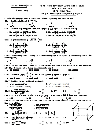 Đề thi khảo sát chất lượng môn Toán Lớp 11 - Năm học 2017-2018