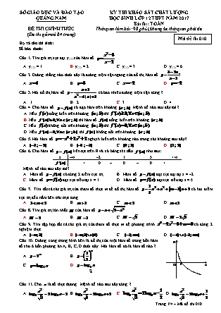 Đề thi khảo sát chất lượng môn Toán Lớp 12 - Mã đề thi số 10 - Năm học 2016-2017