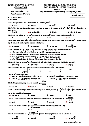 Đề thi khảo sát chất lượng môn Toán Lớp 12 - Mã đề thi số 16 - Năm học 2016-2017
