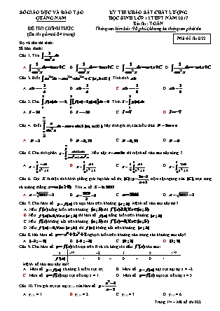 Đề thi khảo sát chất lượng môn Toán Lớp 12 - Mã đề thi số 22 - Năm học 2016-2017