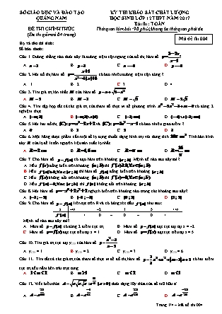 Đề thi khảo sát chất lượng môn Toán Lớp 12 - Mã đề thi số 4 - Năm học 2016-2017