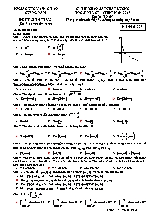 Đề thi khảo sát chất lượng môn Toán Lớp 12 - Mã đề thi số 7 - Năm học 2016-2017