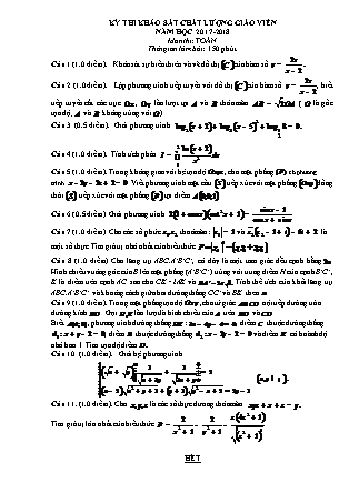 Đề thi khảo sát chất lượng môn Toán Lớp 12 - Năm học 2017-2018