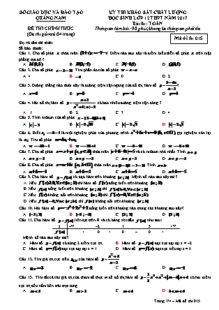 Đề thi khảo sát chất lượng Trung học phổ thông môn Toán Lớp 12 - Mã đề thi số 15