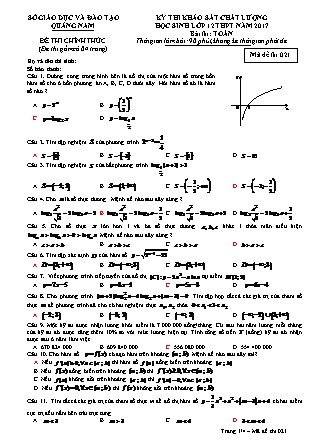 Đề thi khảo sát chất lượng Trung học phổ thông môn Toán Lớp 12 - Mã đề thi số 21