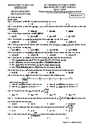 Đề thi khảo sát chất lượng Trung học phổ thông môn Toán Lớp 12 - Mã đề thi số 12