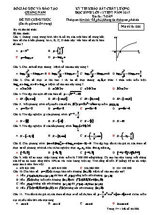 Đề thi khảo sát chất lượng Trung học phổ thông môn Toán Lớp 12 - Mã đề thi số 6