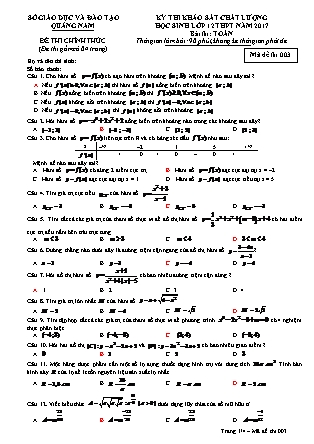 Đề thi khảo sát chất lượng Trung học phổ thông môn Toán Lớp 12 - Mã đề thi số 3