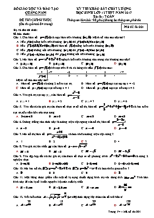 Đề thi khảo sát chất lượng Trung học phổ thông môn Toán Lớp 12 - Đề số 1