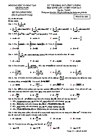 Đề thi khảo sát chất lượng Trung học phổ thông môn Toán Lớp 12 - Mã đề thi số 9