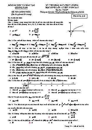 Đề thi khảo sát chất lượng Trung học phổ thông môn Toán Lớp 12 - Mã đề thi số 18