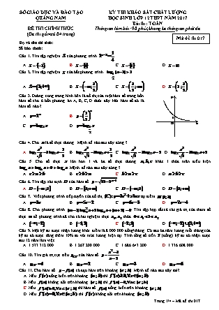 Đề thi khảo sát chất lượng Trung học phổ thông môn Toán Lớp 12 - Mã đề thi số 17