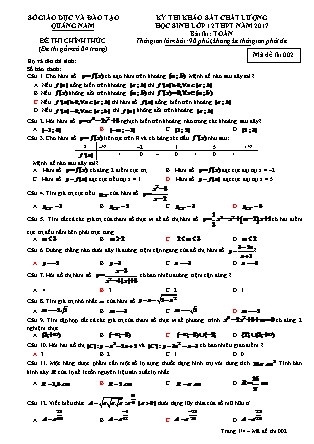 Đề thi khảo sát chất lượng Trung học phổ thông môn Toán Lớp 12 - Mã đề thi số 2