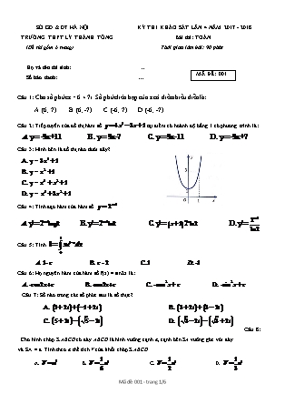 Đề thi khảo sát Lần 4 môn Toán Lớp 12 - Đề số 1 - Năm học 2017-2018 - Trường THPT Lý Thánh Tông