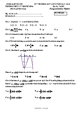 Đề thi khảo sát Lần 4 môn Toán Lớp 12 - Đề số 2 - Năm học 2017-2018 - Trường THPT Lý Thánh Tông