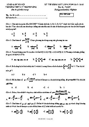 Đề thi khảo sát Lần 4 môn Toán Lớp 12 - Đề số 4 - Năm học 2017-2018 - Trường THPT Lý Thánh Tông