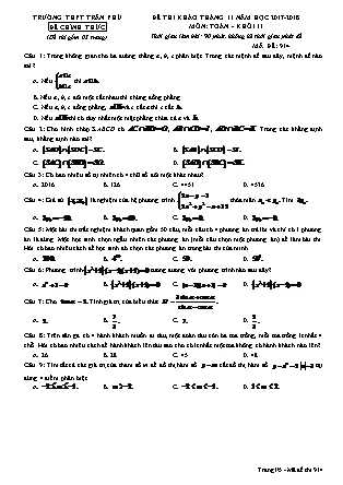 Đề thi khảo sát môn Toán Lớp 11 - Năm học 2017-2018 - Trường THPT Trần Phú