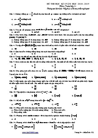 Đề thi môn Toán Lớp 11 - Học kì 1 - Năm học 2018-2019