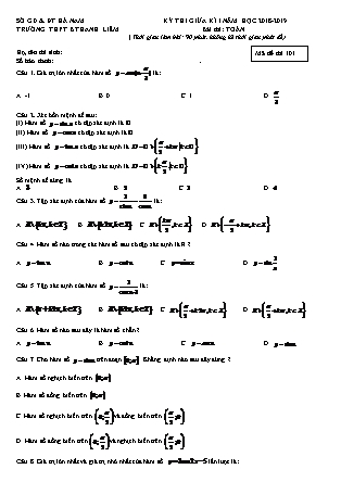 Đề thi môn Toán Lớp 11 - Học kì I - Đề số 2 - Năm học 2018-2019 - Trường THPT B Thanh Liêm