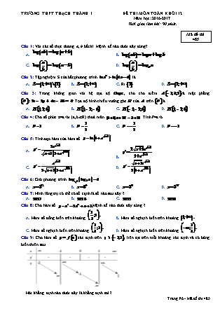 Đề thi môn Toán Lớp 12 - Đề số 1 - Trường THPT Thạch Thành