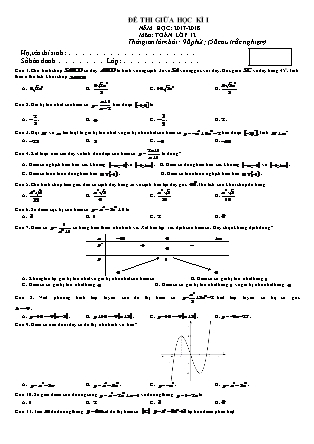 Đề thi môn Toán Lớp 12 - Học kì I - Năm học 2017-2018