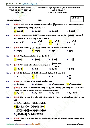 Đề thi thử Đại học Lần 1 môn Toán Lớp 12 - Mã đề thi 121 - Năm học 2016-2017 - Trường THPT Tiền Giang