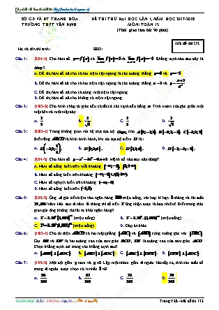 Đề thi thử đại học Lần 1 môn Toán Lớp 12 - Mã đề thi 132 - Năm học 2017-2018 - Trường THPT Yên Định