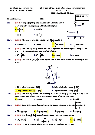 Đề thi thử đại học lần 1 môn Toán Lớp 12 - Mã đề thi 132 - Năm học 2017-2018