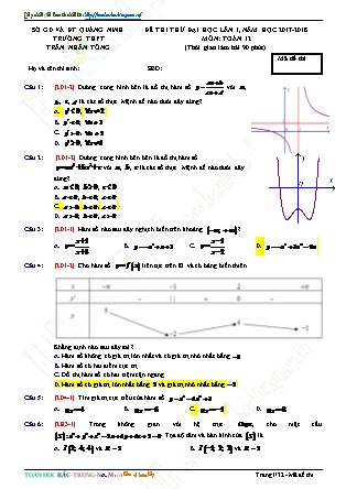 Đề thi thử đại học Lần 1 môn Toán Lớp 12 - Năm học 2017-2018 - Trường THPT Trần Nhân Tông