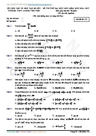 Đề thi thử Đại học Lần 2 môn Toán Lớp 12 - Năm học 2016-2017 - Trường THPT Lương Thế Vinh